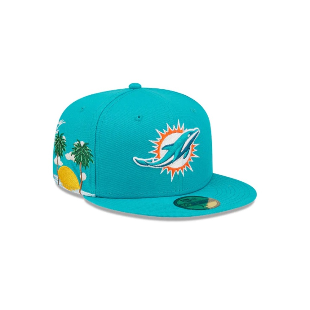 Miami Dolphins New Era 59Fifty NFL Cloud Icon Teal Fitted Hat